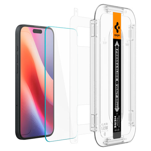 Protector de pantalla Spigen iPhone 16 Plus / iPhone 16 – GLAS.tR EZ Fit (paquete de 2)